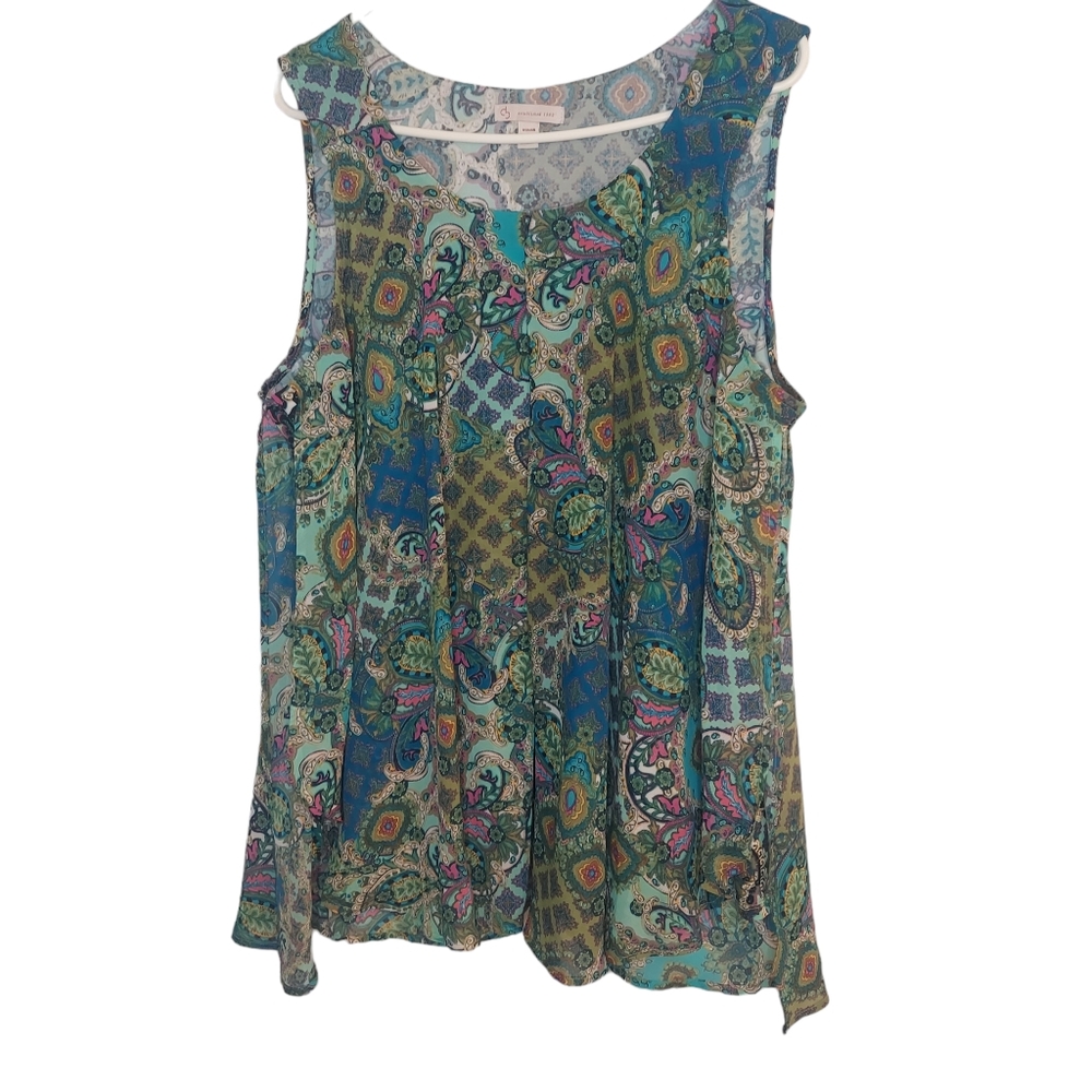 CB Bohemian Flowy Romantic Sleeveless Top 1X EUC Multicolor